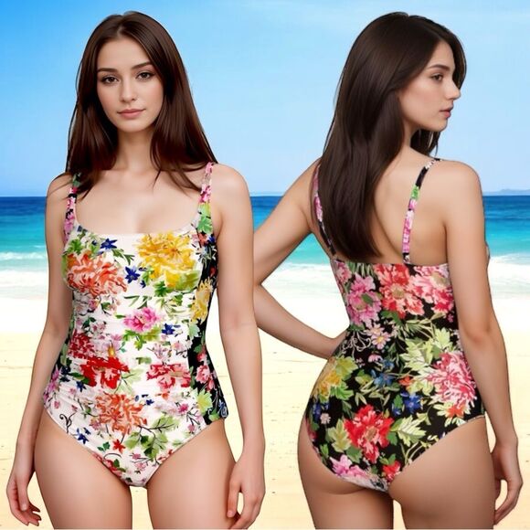 Johnny Was Metalli Mix Ruched One Piece Swimsuit - Picture 16 of 16